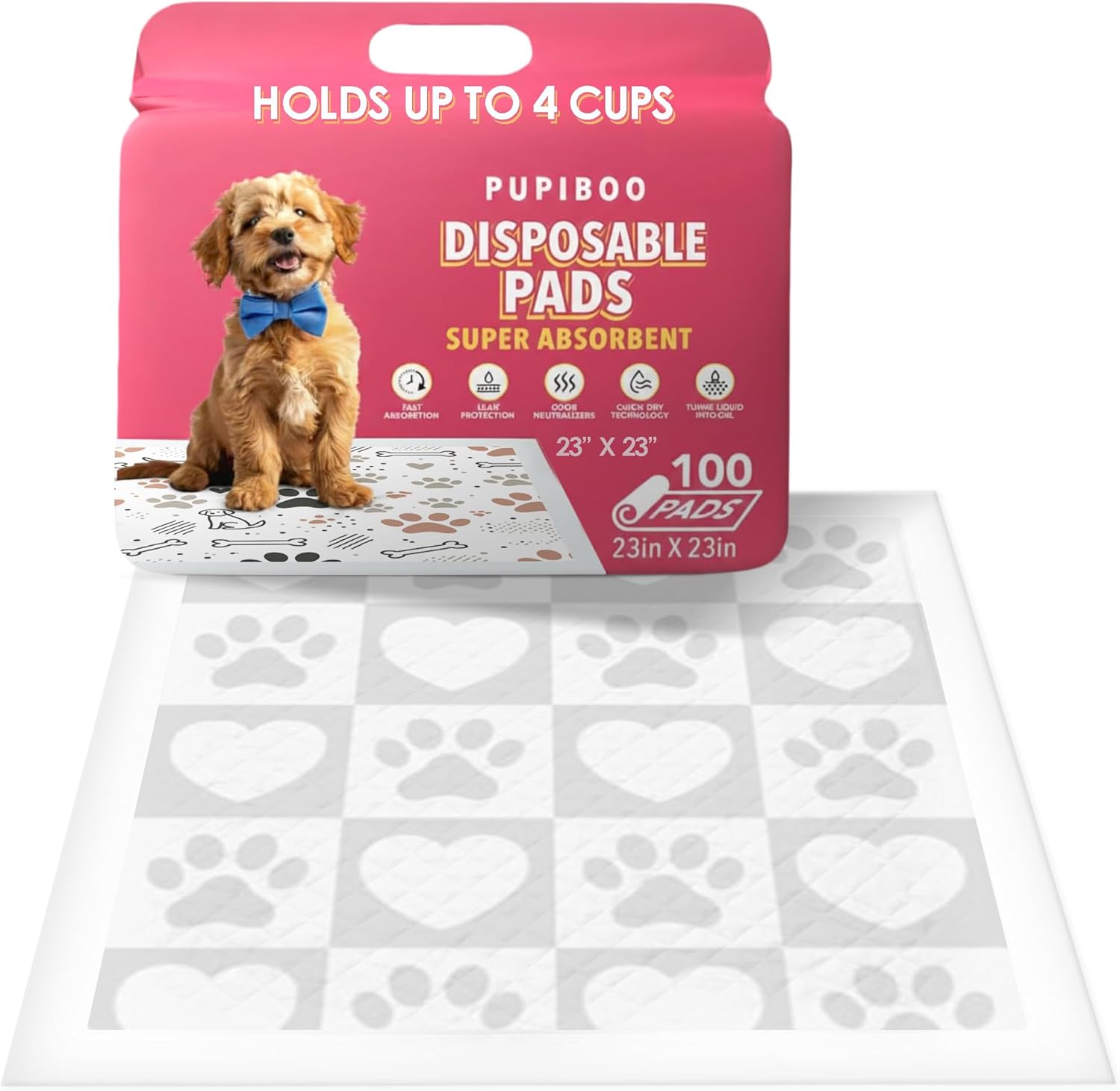 Disposable Pads Hearts & Paws Design – 23x23 Inches -  Pack Of 100