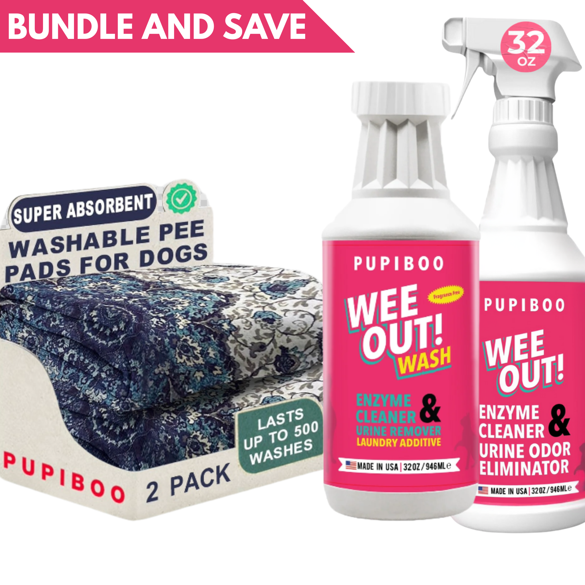 Pupiboo Ultimate Clean-Up Bundle – Pee Pads + Wash + Spray